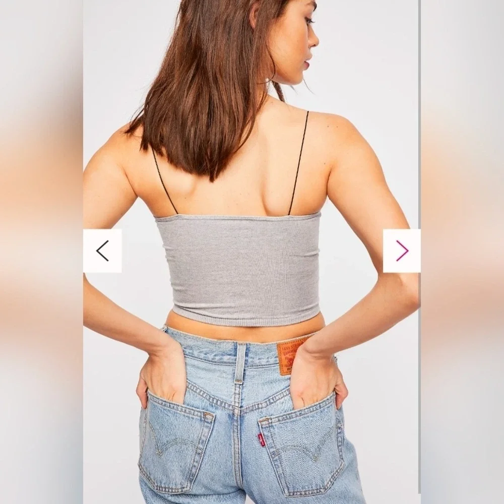Free People Seamless Cropped Tank‎ Top Grey Spaghetti Strap Size M/L